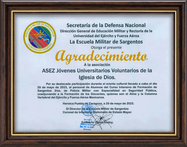 [墨西哥] 국방부 부사관학교장 감사장 - 하나님의교회 세계복음선교협회 ASEZ