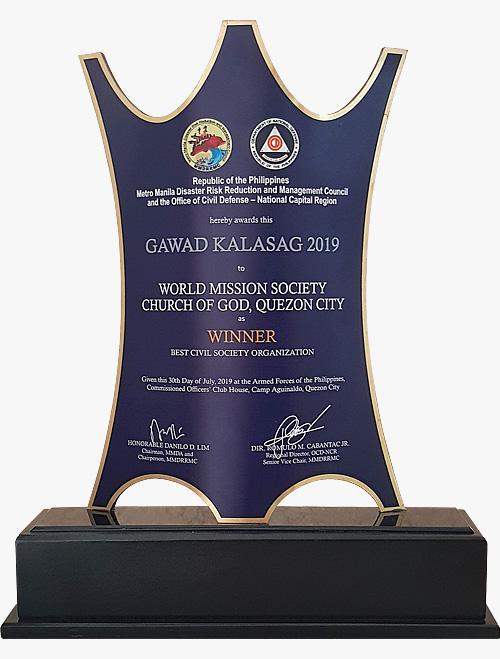 [Philippines] GAWAD KALASAG from Chairperson of MMDRRMC - WORLD MISSION SOCIETY CHURCH OF GOD, QUEZON CITY