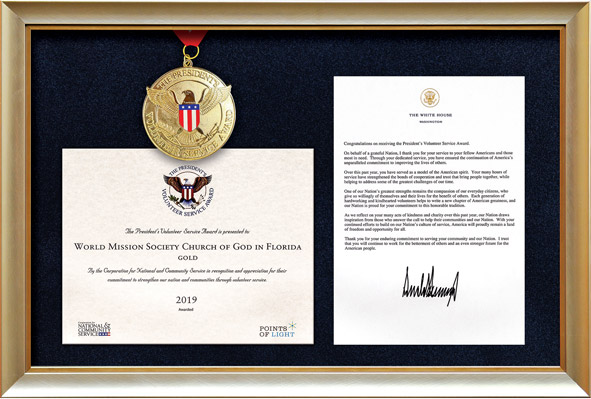 [United States] The President’s Volunteer Service Gold Award - World Mission Society Church of God, Florida 
