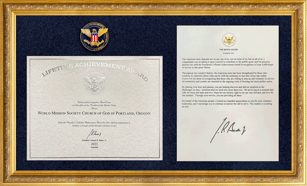 [United States] The President's Lifetime Achievement Award - World Mission Society Church of God in Portland, Oregon